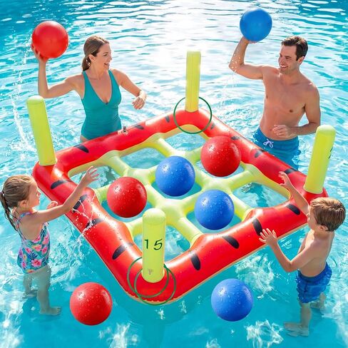 Pool Toys Games Set, 2 in 1 Giant Inflatable Pool Tic Tac Toe Game & Ring Toss with Combined Inflation & Water Filling Valve for Adults Kids Family, Shallow Water Beach Yard Activities in Saudi Arabia