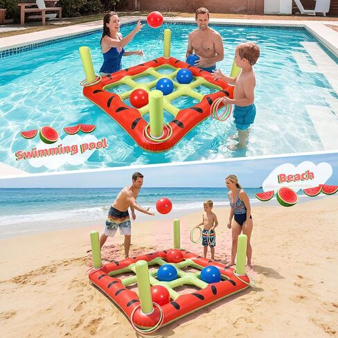 Pool Toys Games Set, 2 in 1 Giant Inflatable Pool Tic Tac Toe Game & Ring Toss with Combined Inflation & Water Filling Valve for Adults Kids Family, Shallow Water Beach Yard Activities in Saudi Arabia