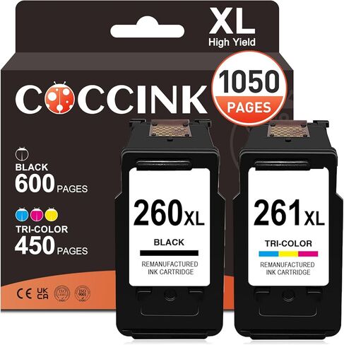 خرطوشة حبر COCCINK 260XL 261XL بديلة لطابعة Canon Pixma TS6420 TS6420a TS6400 TS5300 TS5320 TR7020 TR7020a TR7022 TR7000 لطابعة Canon 260 XL و261 XL PG-260 CL-261 (1 أسود 1 ثلاثي الألوان) in Kuwait