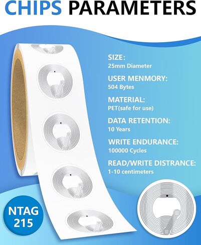 50Pcs NFC Tags Sticker with Original NTAG215 Chip NFC Stickers Adhesive Labels Transparent RFID Tags Rewritable 504 Bytes Memory Suitable for All NFC-Enabled Devices and Smartphones in Kuwait
