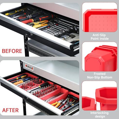 AIRAJ 3-Tier Tool Cart on Wheels,Rolling Tool Cart with Lockable Drawer & Pegboard,440LBS Heavy Duty Utility Tool Storage Cart with Wheels,Industrial Tool Organizer Cart with Trays & Hooks for Garage in Saudi Arabia