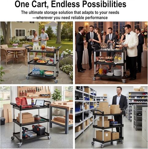 3-Tier Rolling Utility Cart with Wheels, 510 lbs Capacity Service Cart, Commercial Kitchen Cart with 4 Lockable Swivel Casters for Restaurant/Home/Warehouse/Office (31.5"L x 15.75"W x 37.4"H) in Saudi Arabia