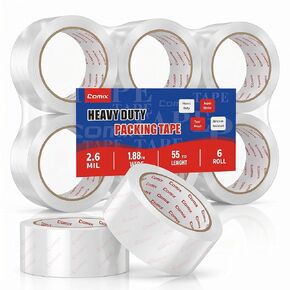 Comix Heavy Duty Crystal Clear Packing Tape for Dispenser Refill, 1.89" x 54.6 Yd/Per Roll, 2.6 Mil Thick, Tear Resistant for Packing, Shipping and Mailing, 6 Pack in Kuwait