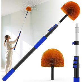 26FT Reach Cobweb Duster, Outdoor Spider Web Cleaner Brush with 5-20FT Telescoping Extension Pole, Aluminium Heavy Duty, Medium Stiff Bristles Spider Web Brush for Outdoor & Indoor Cleaning in Saudi Arabia