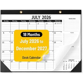 2026-2027 Monthly Desk Calendar - 18 Month Goal Tracker (July 2026 - Dec 2027), 17" x 12" Desktop Planner with To-Do & Notes Sidebar, Thick 120 GSM Paper for Habit Building & Home in Saudi Arabia