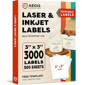 3" X 3" Square Printable Labels for Inkjet and Laser Printers - 30 Sheets, 180 Matte White Custom Stickers for Business Logos, QR Code Stickers, Product Labeling - Aegis Adhesives Template S003A in Kuwait