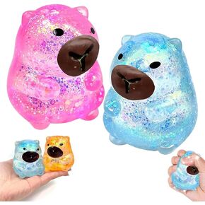Capybara Squishy Glitter, Sparkly Capybara Squishy for Adults,Soft Squeeze Decompression Dough for Anxiety Relief Fidget, Kids Easter Basket Stuffers(Pink+Blue) in Saudi Arabia