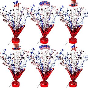 6 Pcs 4th of July Table Decoration Red White and Blue Table Centerpiece Metallic Foil Spray Star Burst Patriotic 250th Anniversary Independence Memorial Labor Veteran Day Tabletop Party Decor in Saudi Arabia