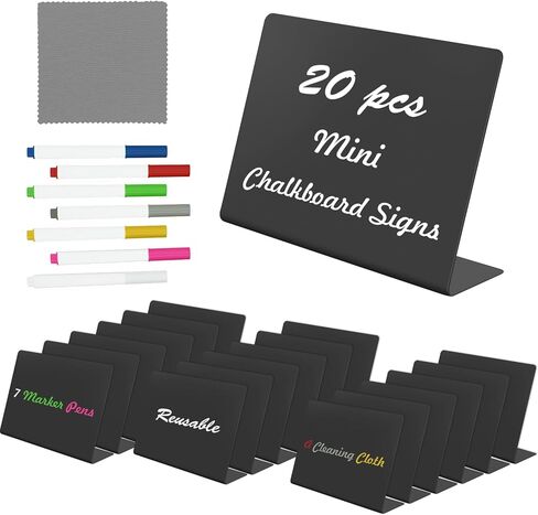 V-Shaped Mini Chalkboard Signs for Food, 12 Pack 4"x3" Small Food Tags, Reusable Tabletop Small Chalkboard Signs, Bakery, Wedding, Party, Includes 7 Color Chalk Markers, Cleaning Cloth in Saudi Arabia