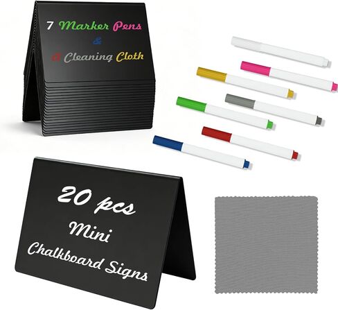 V-Shaped Mini Chalkboard Signs for Food, 12 Pack 4"x3" Small Food Tags, Reusable Tabletop Small Chalkboard Signs, Bakery, Wedding, Party, Includes 7 Color Chalk Markers, Cleaning Cloth in Saudi Arabia
