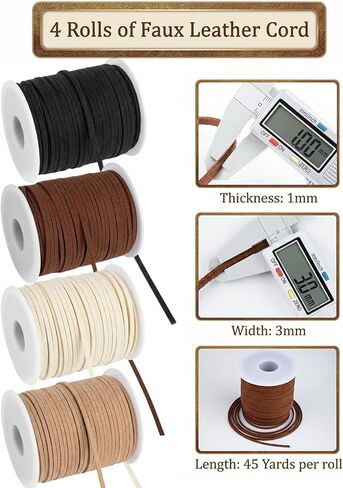 4 Rolls Leather String, Flat Suede Leather Cord, Faux Leather Strips for Jewelry Making Bracelets Necklaces Tassels DIY Crafts in Saudi Arabia