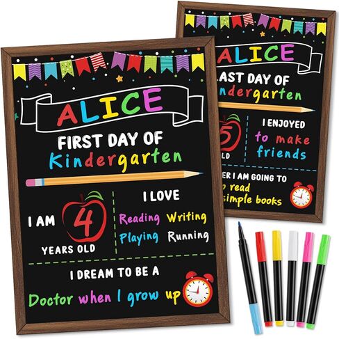 Jumlys First & Last Day of School Chalkboard, 10.4 x 13.9 Inch Double Sided Back to School Sign for Kids Girls & Boys, Reusable Wooden 1st Day of Preschool/Kindergarten Photo Props in Saudi Arabia