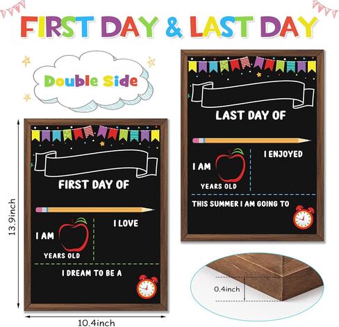 Jumlys First & Last Day of School Chalkboard, 10.4 x 13.9 Inch Double Sided Back to School Sign for Kids Girls & Boys, Reusable Wooden 1st Day of Preschool/Kindergarten Photo Props in Saudi Arabia