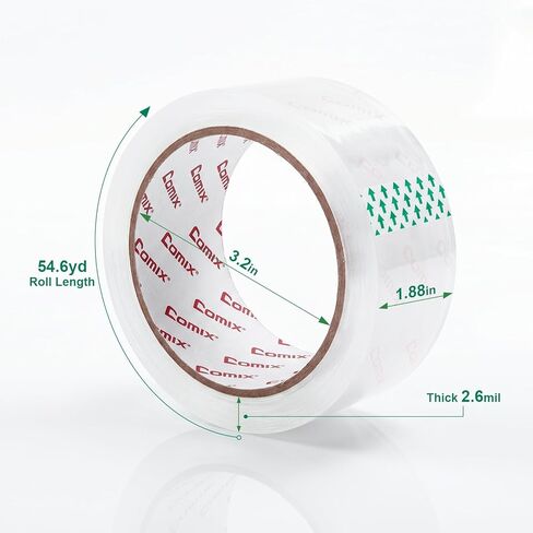Comix Heavy Duty Crystal Clear Packing Tape for Dispenser Refill, 1.89" x 54.6 Yd/Per Roll, 2.6 Mil Thick, Tear Resistant for Packing, Shipping and Mailing, 6 Pack in Kuwait