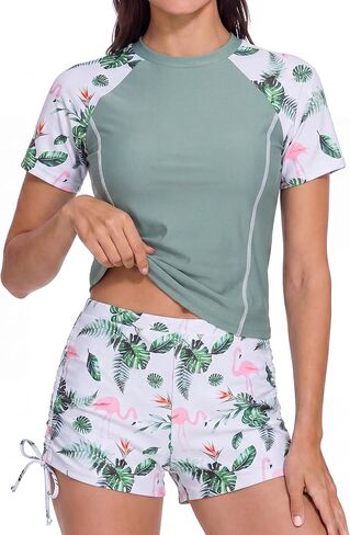 Girls Rash Guard Swimsuit 2-Piece Short Sleeve Bathing Suit UPF 50+ Summer Swimwear Size 9-14T in Saudi Arabia