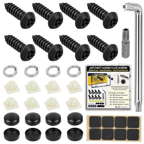 Anti Theft License Plate Screws Kit - Black Stainless Steel Security License Plate Bolts with Caps & Nuts, M6 (1/4") Tamper Proof Mounting Hardware for Front Rear Car, Truck, Motorcycle (Black, M6) in Saudi Arabia