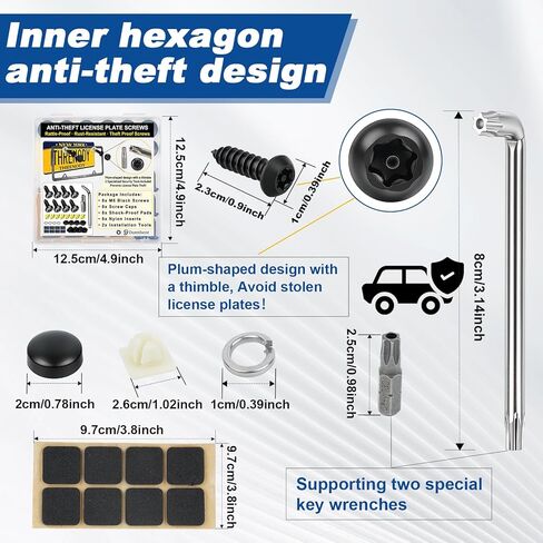 Anti Theft License Plate Screws Kit - Black Stainless Steel Security License Plate Bolts with Caps & Nuts, M6 (1/4") Tamper Proof Mounting Hardware for Front Rear Car, Truck, Motorcycle (Black, M6) in Saudi Arabia