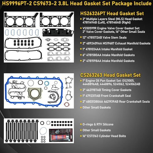 HS26326PT Head Gasket Set w/Bolts for 2007-2011 J-eep Wrangler 3.8L V6 Cylinder Full Engine Head Gaskets Kit Replace 4648987AA VS50599R HS54740 7B0103483 in Saudi Arabia