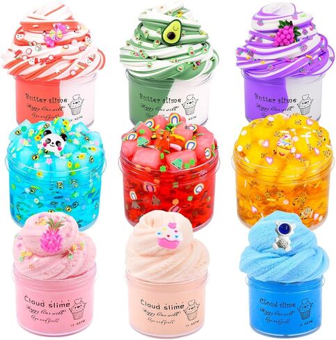9 Pack Astronaut Slime Kit - 3 Cloud, 3 Butter & 3 Jelly Cube Crunchy Slimes, Soft & Non Stick, Party Favors for Girls & Boys, Birthday Favors, Stress Relief, Toys for Girls and Boys in Saudi Arabia