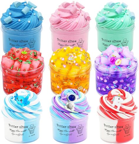 9 Pack Slime Kit - 6 Butter & 3 Jelly Cube Crunchy Sli with Astronaut Add-ins, Soft & Non Stick, Party Favors for Girls & Boys, Birthday Favors, Stress Relief, Fidget Toys for Girls and Boys in Saudi Arabia