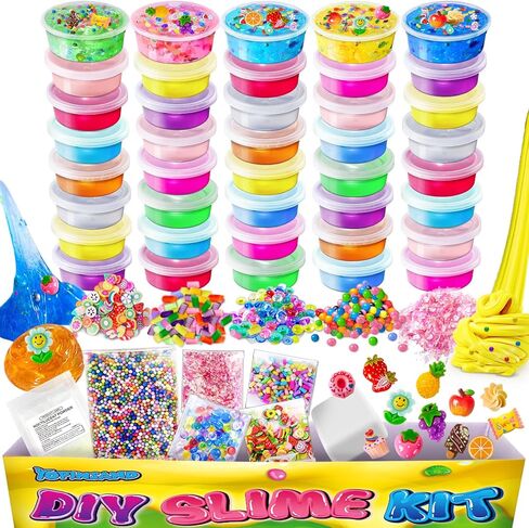 40 Cups DIY Slime Kit, Slime Making Kit for Girls, Crystal Clear, Glow in The Dark Slime with Add-ins, Foam Balls, Charms, Party Favors Gift Toys for Kids 3-12 in Saudi Arabia