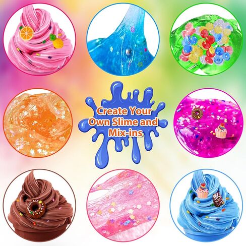 40 Cups DIY Slime Kit, Slime Making Kit for Girls, Crystal Clear, Glow in The Dark Slime with Add-ins, Foam Balls, Charms, Party Favors Gift Toys for Kids 3-12 in Saudi Arabia