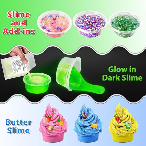 40 Cups DIY Slime Kit, Slime Making Kit for Girls, Crystal Clear, Glow in The Dark Slime with Add-ins, Foam Balls, Charms, Party Favors Gift Toys for Kids 3-12 in Saudi Arabia