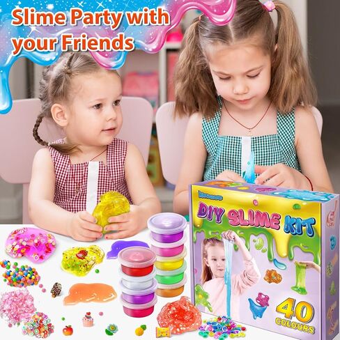 40 Cups DIY Slime Kit, Slime Making Kit for Girls, Crystal Clear, Glow in The Dark Slime with Add-ins, Foam Balls, Charms, Party Favors Gift Toys for Kids 3-12 in Saudi Arabia