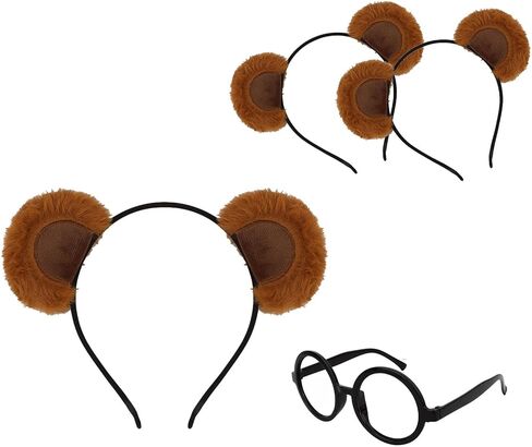 3 Chipmunk Headbands and 1 Round EyeGlasses Frame Bear Ears with Non-Lens Glasses in Kuwait