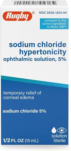 Rugby Sodium Chloride Hypertonicity Ophthalmic Eye Solution 5% - Sodium Chloride Eye Drops for Temporary Corneal Edema Symptom Support - Alcohol-Free - 0.5 Fl. Oz. (3-Pack) in Saudi Arabia