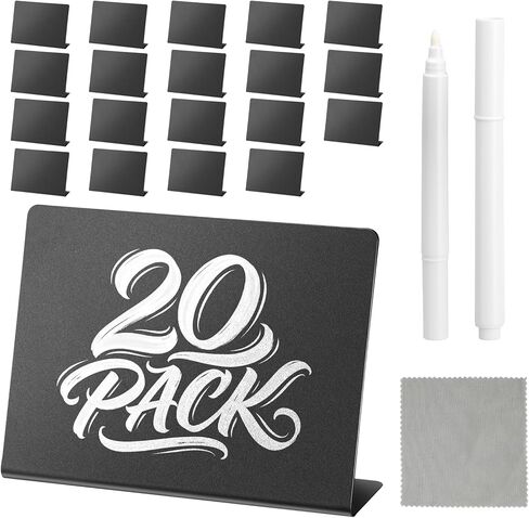 Mini Chalkboard Signs for Food - 12 Pack V-Shaped PVC Tabletop Chalkboard Tags, Erasable Food Labels for Party Buffet, Bakery, Wedding - Includes 2 Liquid Markers & 2 Cloths in Saudi Arabia