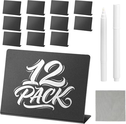 Mini Chalkboard Signs for Food - 12 Pack V-Shaped PVC Tabletop Chalkboard Tags, Erasable Food Labels for Party Buffet, Bakery, Wedding - Includes 2 Liquid Markers & 2 Cloths in Saudi Arabia