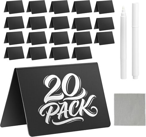 Mini Chalkboard Signs for Food - 12 Pack V-Shaped PVC Tabletop Chalkboard Tags, Erasable Food Labels for Party Buffet, Bakery, Wedding - Includes 2 Liquid Markers & 2 Cloths in Saudi Arabia