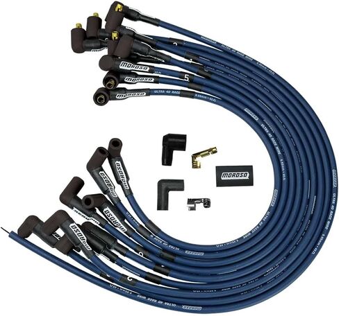 مجموعة أسلاك Moroso 73663 Blue Ultra 40 Spark Plug، تناسب تشيفي ذات كتلة صغيرة مع نهايات توصيل 90 درجة، موزع غير HEI، أكثر من توجيه غطاء الصمام in Kuwait