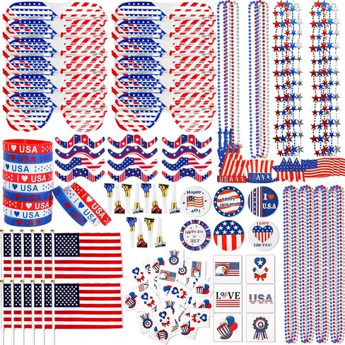 Garma 4th of July Accessories Party Supplies 156Pcs Patriotic Party Favors Decorations Set for Independence Day Memorial Day Patriotic Parade Classroom Rewards for Kids in Saudi Arabia