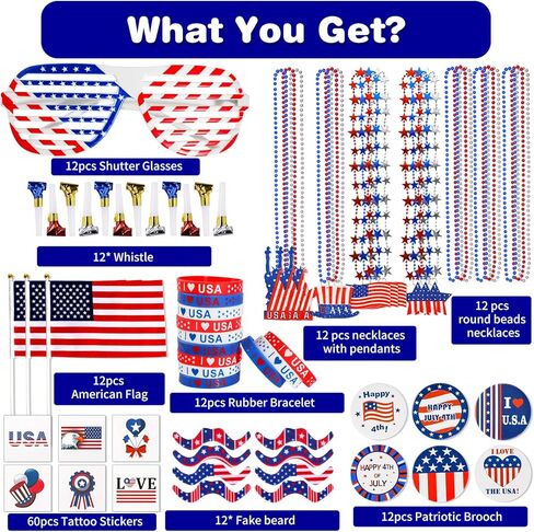 Garma 4th of July Accessories Party Supplies 156Pcs Patriotic Party Favors Decorations Set for Independence Day Memorial Day Patriotic Parade Classroom Rewards for Kids in Saudi Arabia
