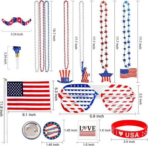 Garma 4th of July Accessories Party Supplies 156Pcs Patriotic Party Favors Decorations Set for Independence Day Memorial Day Patriotic Parade Classroom Rewards for Kids in Saudi Arabia