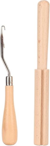Omabeta Wooden Durable Bent Latch Hook Smoothing Handle for Craft DIY, Multi Purpose Crochet Hook with Thread Cutter for Making Rugs, for Friends and Family in Kuwait
