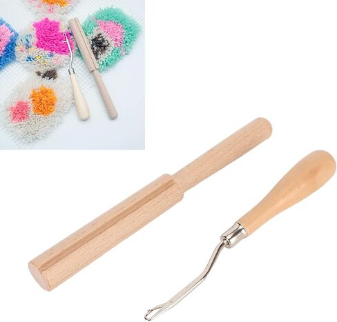Omabeta Wooden Durable Bent Latch Hook Smoothing Handle for Craft DIY, Multi Purpose Crochet Hook with Thread Cutter for Making Rugs, for Friends and Family in Kuwait