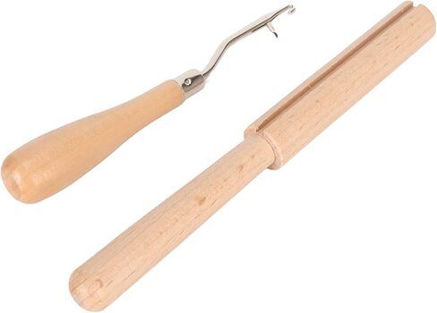 Omabeta Wooden Durable Bent Latch Hook Smoothing Handle for Craft DIY, Multi Purpose Crochet Hook with Thread Cutter for Making Rugs, for Friends and Family in Kuwait