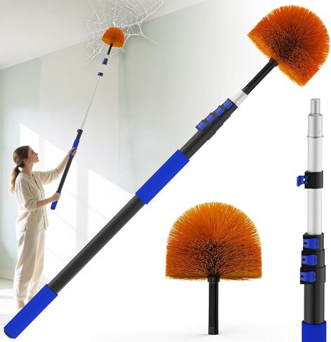 26FT Reach Cobweb Duster, Outdoor Spider Web Cleaner Brush with 5-20FT Telescoping Extension Pole, Aluminium Heavy Duty, Medium Stiff Bristles Spider Web Brush for Outdoor & Indoor Cleaning in Saudi Arabia