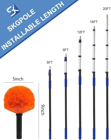 26FT Reach Cobweb Duster, Outdoor Spider Web Cleaner Brush with 5-20FT Telescoping Extension Pole, Aluminium Heavy Duty, Medium Stiff Bristles Spider Web Brush for Outdoor & Indoor Cleaning in Saudi Arabia