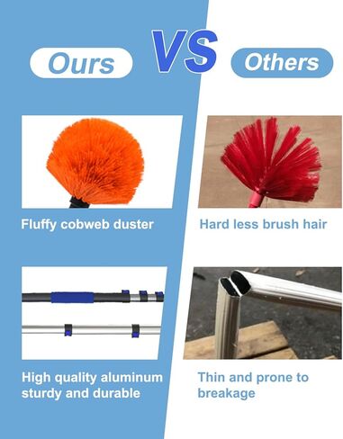 26FT Reach Cobweb Duster, Outdoor Spider Web Cleaner Brush with 5-20FT Telescoping Extension Pole, Aluminium Heavy Duty, Medium Stiff Bristles Spider Web Brush for Outdoor & Indoor Cleaning in Saudi Arabia