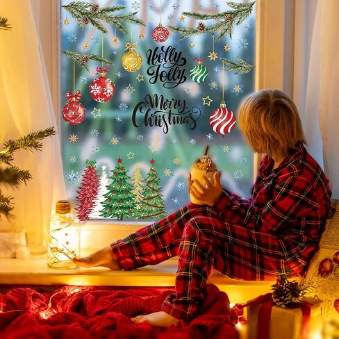 Christmas Gingerbread Man Window Clings, 4Sheet 66PCS Christmas Window Decorations, Cute Cartoon Patterns Xmas Decals for Holiday Xmas Home Winter Home Party Decor in Saudi Arabia