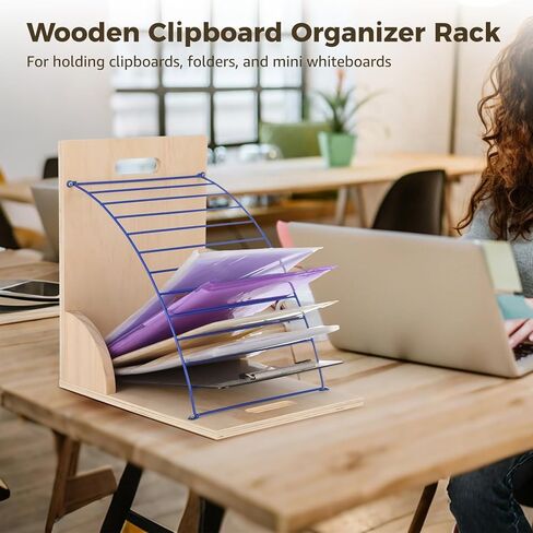 Metal and Wooden Clipboard Storage, Heavy Duty Clipboard Organizer Rack with 12 Slots, Easy Assembly for Classroom Office in Saudi Arabia