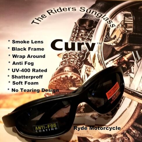 CurvZ 02-01 Smoke Lens Motorcycle Sunglass Soft Foam Padding - Anti-fog Shatterproof UV400 Safety Riding Sunglass - No Wind No Tear No Road Debris Wrap Around Design in Saudi Arabia