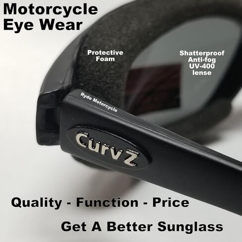 CurvZ 02-01 Smoke Lens Motorcycle Sunglass Soft Foam Padding - Anti-fog Shatterproof UV400 Safety Riding Sunglass - No Wind No Tear No Road Debris Wrap Around Design in Saudi Arabia