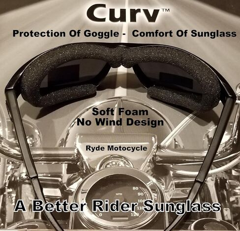 CurvZ 02-01 Smoke Lens Motorcycle Sunglass Soft Foam Padding - Anti-fog Shatterproof UV400 Safety Riding Sunglass - No Wind No Tear No Road Debris Wrap Around Design in Saudi Arabia