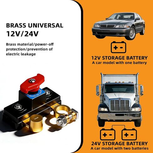 2PCS Car Battery Disconnect Switch 12V 24V 100Amps Brass Rotary Battery Cut Off Switch Power Isolator for Car Truck RV Boat Marine in Saudi Arabia