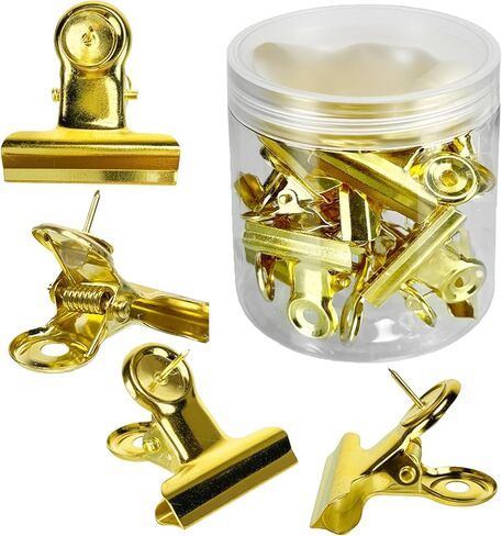 20 Pcs Gold Push Pin Clips, Metal Thumb Tacks with Clips for Home Office Cubicle Wall & Cork Board, Photos & Documents in Saudi Arabia